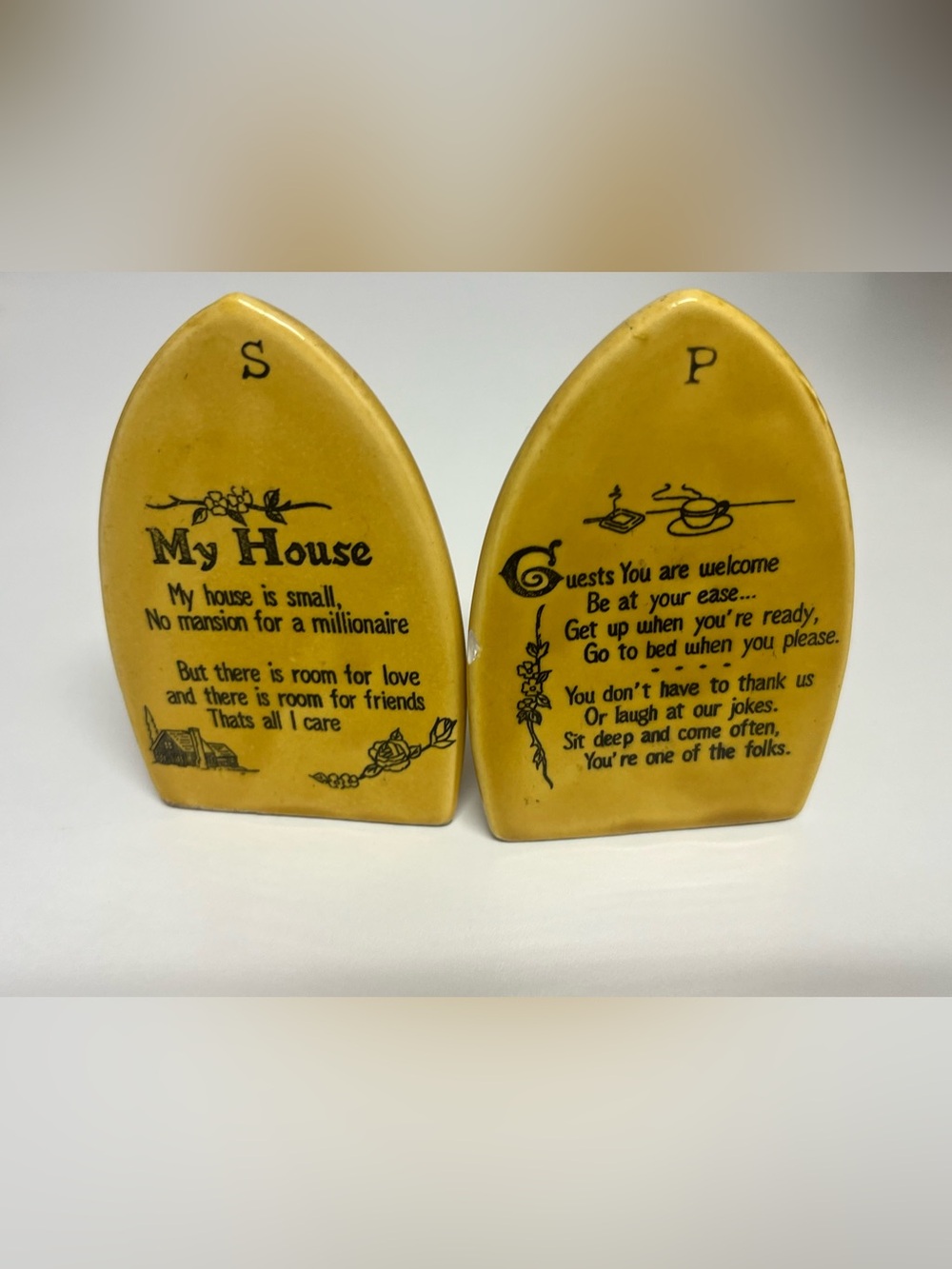 Vintage Yellow Ceramic Iron Salt & Pepper Set - Unbranded